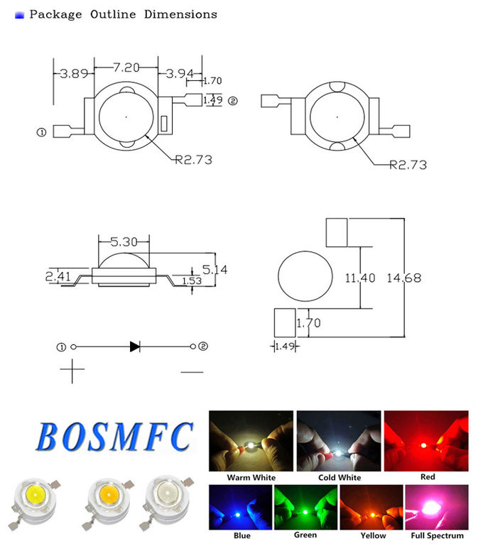 2.8V-3.2V 3W High Power SMD LED 1W LED lamp for Stage Lights 0
