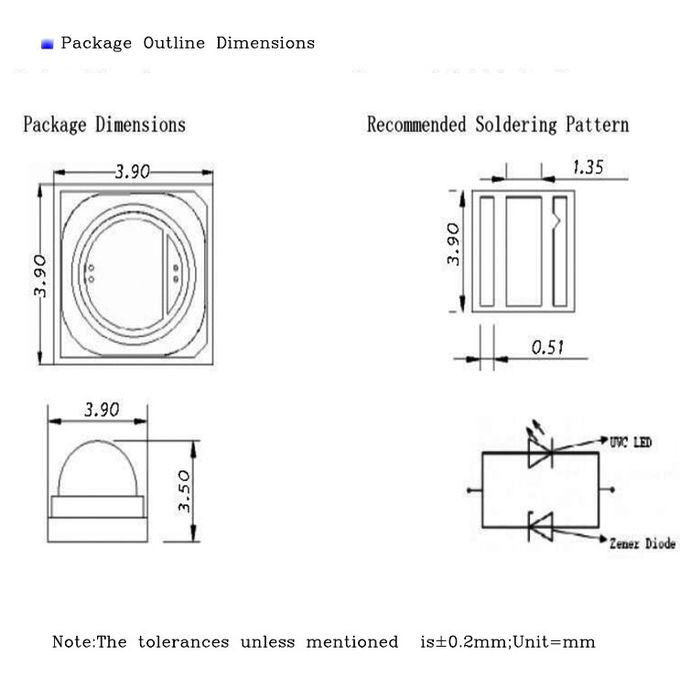 3535 SMD UVC UV LED Chip 3939 10mW 15mW 270nm 275nm 280nm For LED Lamp 0