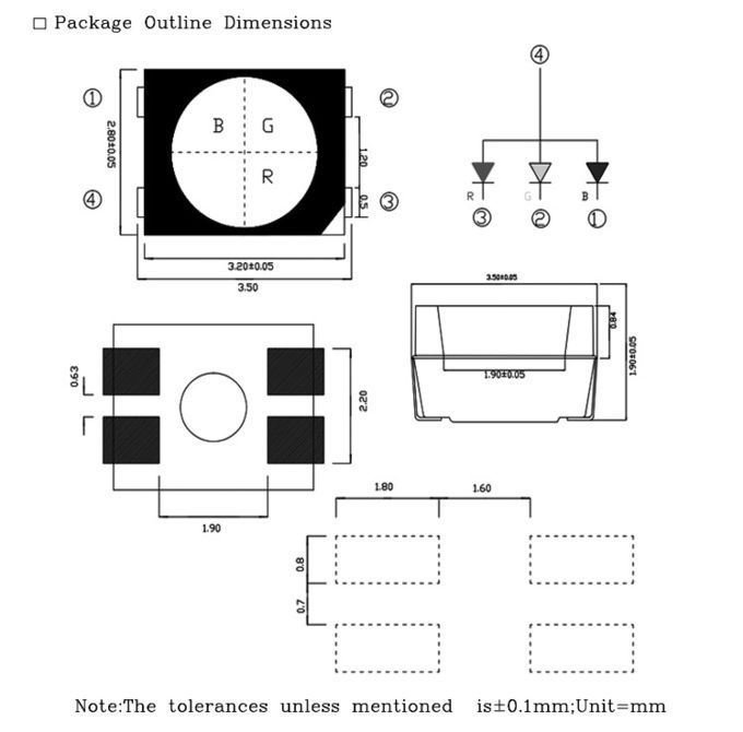 RGB SMD 3528 4 Pins Red Green Blue PLCC4 Tri Color Practical Display LED 0