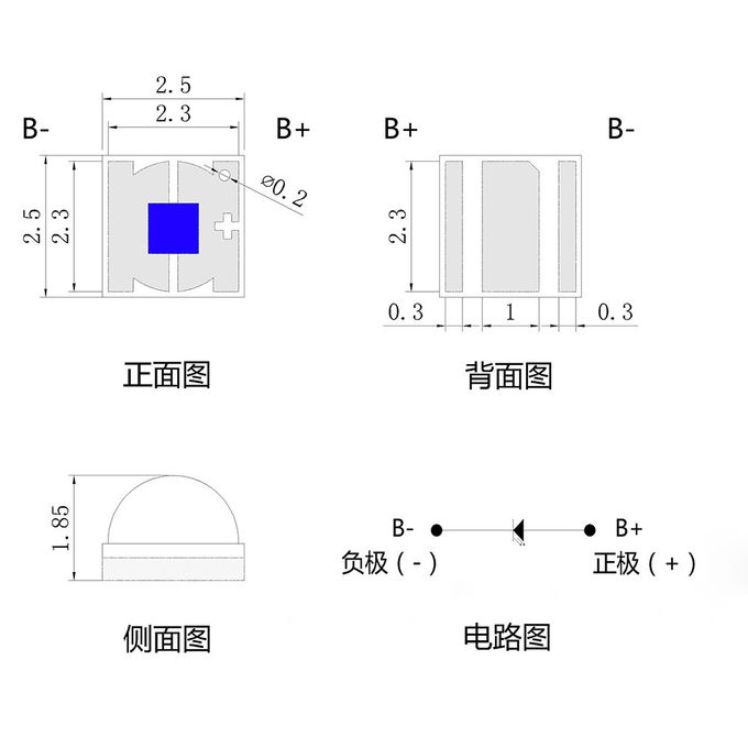 High Power 1-3W Red / Green / Blue / White / Yellow Light 2525 SMD LED Diode Dome Lens For Car Light 0