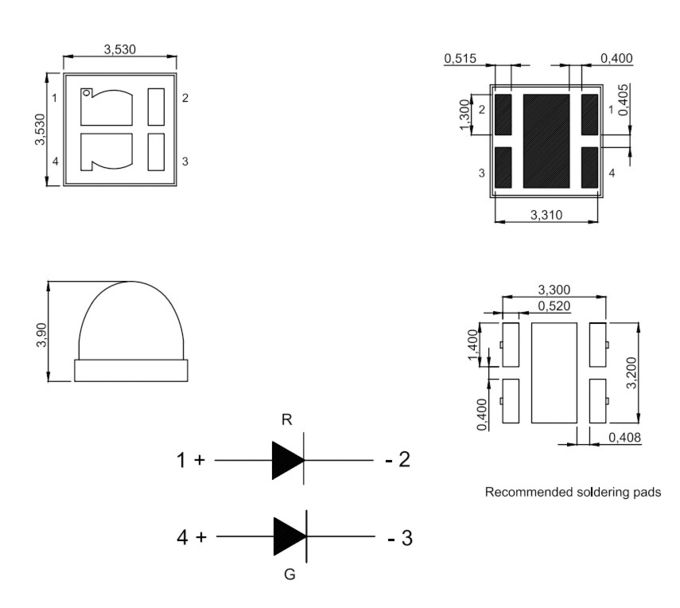 2W 3535 SMD LED Dome Lens 30 Degrees Bi Color Red And White 350mA High Brightness LED Diode 0